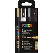 Posca Tuscher - PC-5M - 4 stk. - Sort/Hvid/Sølv/Guld - - OneSize - Tusch