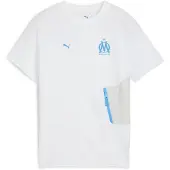 Puma Olympique de Marseille PUMATECH Pocket Tee Youth, Clothing, White/Azure, 11-12Y