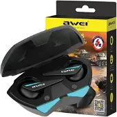 Awei Bluetooth 5.0 T23 TWS ausinės + docking station žaidimams juodos spalvos