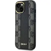 DKNY MagSafe-etui i ternet læder med ensfarvet mønster til iPhone 14/15/13 - Sort