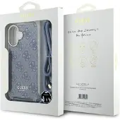 GUESS Crossbody Cord 4G Print Case med snor til iPhone 16 - Blå