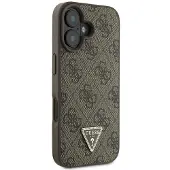 GUESS iPhone 16 4G Strass Triangle Metal Logo Cover med Crossbody Rem - Brun