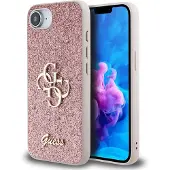 GUESS iPhone 16e/17e Fixed Glitter 4G Metal Logo Cover - Pink