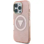 GUESS IML Metal Glitter 4G Circle Triangle MagSafe-etui til iPhone 16 Pro - Pink