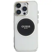 GUESS IML Metal Colored Circle Classic Logo MagSafe-etui til iPhone 16 Pro - sort
