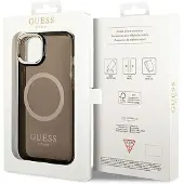 GUESS GUHMP14MHTCMK iPhone 14 Plus 6,7" sort/sort hårdt etui Gold Outline Translucent MagSafe