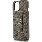 GUESS Grip Stand 4G Triangle Strass-etui til iPhone 15 - brun