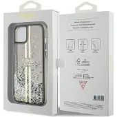 GUESS Liquid Glitter Gold Stripes-etui til iPhone 15 Plus / 14 Plus - sort