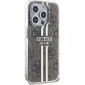 GUESS IML 4G Gold Stripe-etui til iPhone 15 Pro - brun