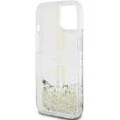 GUESS Liquid Glitter Gold Stripes-etui til iPhone 15 Plus / 14 Plus - gennemsigtigt