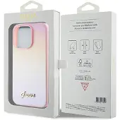 GUESS Saffiano Iridescent Script-etui til iPhone 15 Pro - pink