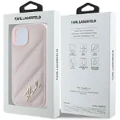 Karl Lagerfeld Diagonal Quilted Script-etui til iPhone 15 Plus / 14 Plus - pink