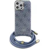 GUESS Crossbody Cord 4G Print Case til iPhone 16 Pro Max - Blå