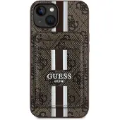 GUESS 4G Stribet etui med Magsafe-pung til iPhone 15 brun