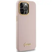 GUESS Silikone Script Metal Logo & Frame-etui til iPhone 15 Pro Max - pink