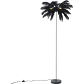 QAZQA Art Deco Gulvlampe Sort med Sorte Fjer - Peahen