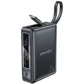 Awei PowerBank med indbygget kabel P87K 10000mAh sort/sort 30W