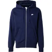 Nike Hættetrøje Club Full Zip - Navy/Hvid, størrelse Small
