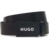 HUGO Mat læderbælte med brandet pladespænde