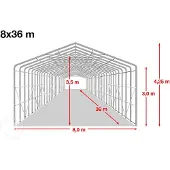 TOOLPORT 8x36m, Telthal, PVC-teltdug, grå, med statikpakke (beton undergrund)