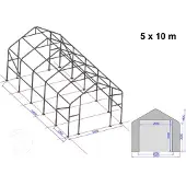 TOOLPORT 5x10m, Telthal, PRIMEtex-PVC-teltdug, grå, med statikpakke (blød undergrund)