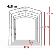 TOOLPORT 4x8m, Garagetelt, PVC-teltdug, grå, med statikpakke (beton undergrund)