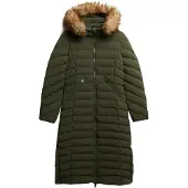 Superdry Superdrytil kvinder. W5012001A Fuji Faux Fur Hooded Longline Coat grøn (S), Casual, Polyester