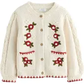 Next Cardigan ecru / grøn / mørkerød