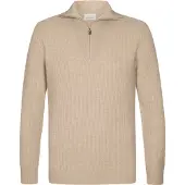 Profuomo Halv Zip Pullover i Sandfarvet Uld Beige måle