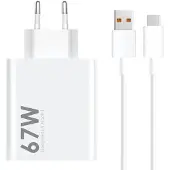 Xiaomi 67W rejseoplader med 6A USB-C-kabel MDY-14-EW - Bulk - Hvid