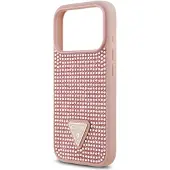 GUESS iPhone 17 Pro-etui med trekantet logo med rhinestones – lyserød