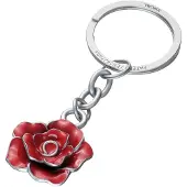 Troika nøglering Rose, emaljeret metal, rød-sølv