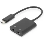 Digitus - USB-C til hovedtelefon jackstikadapter - USB-C han til mini-phone stereo 3.5 mm, USB-C hun - 20 cm - sort
