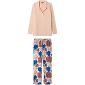 Gisela Pyjamas beige / indigo / lys pink / orangerød