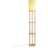 QAZQA Smart gulvlampe træ med beige skærm inkl. WiFi A60 - Stojon