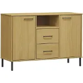 vidaXL Skænk Med Metalben Oslo 113x40x77 Cm Massivt Træ - Brun