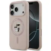 Karl Lagerfeld iPhone 17 Pro Karl and Choupette MagSafe Cover i flydende silikone - Pink