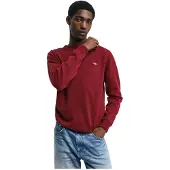Gant Ganttil mænd. 87211 Meget fin fåreuldstrøje med bordeauxfarvet rund krave (S), Casual, Bomuld, Burgund