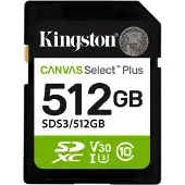 Kingston 512gb Sdxc Canvas Select Plus Gen3 150 Mb/s C10 Uhs-i U3 V30 Hukommelseskort