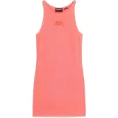 Superdry Superdrytil kvinder. W8011595A Pink broderet ribkjole med olympisk ryg (M), Casual, Uden ærmer/stropper, Økologisk bomuld, Bæredygtig