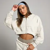 Myprotein MP Cropped Applique Zip Through Hoodie til kvinder − Bone - XXL
