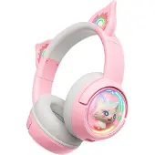 Onikuma B5 trådløst gaming-headset med katteører og RGB-belysning - pink