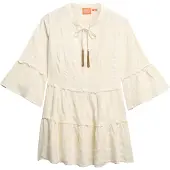 Superdry Superdrytil kvinder. W8011916A Beige langærmet minikjole i lag med lange ærmer (XL), Casual, Bomuld