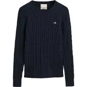Gant Ganttil kvinder. 4800100 Klassisk marineblå strikket sweater med snoninger (L), Casual, Økologisk bomuld