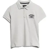 Superdry Superdrytil kvinder. W6011869A Slim fit poloshirt 90'er grå (L), Casual, Bomuld, Korte ærmer