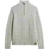Superdry Superdrytil mænd. M6110639A Flettet strikket trøje med halv lynlås Jacob grå (S), Casual, Akryl, Bæredygtig