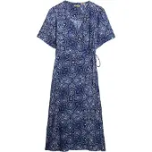 Superdry Superdrytil kvinder. W8011923A Midikjole med marineblå print og crossover (S), Casual, Viscose, Korte ærmer
