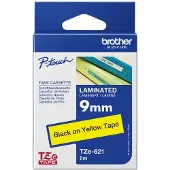 Brother 9 mm tape, sort tekst på gul bund, lamineret, 8 m