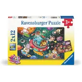 Ravensburger Puslespil - 2x12 Brikker - Animals In Space - - OneSize - Puslespil