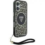 GUESS HC IML Leopard Triangle Cord Strap MagSafe iPhone 16 Etui - Brun